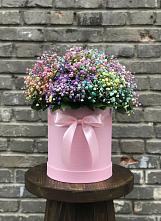 Цветочная композиция из Гипсофила и Розы в шляпной коробке в Бабаюрте