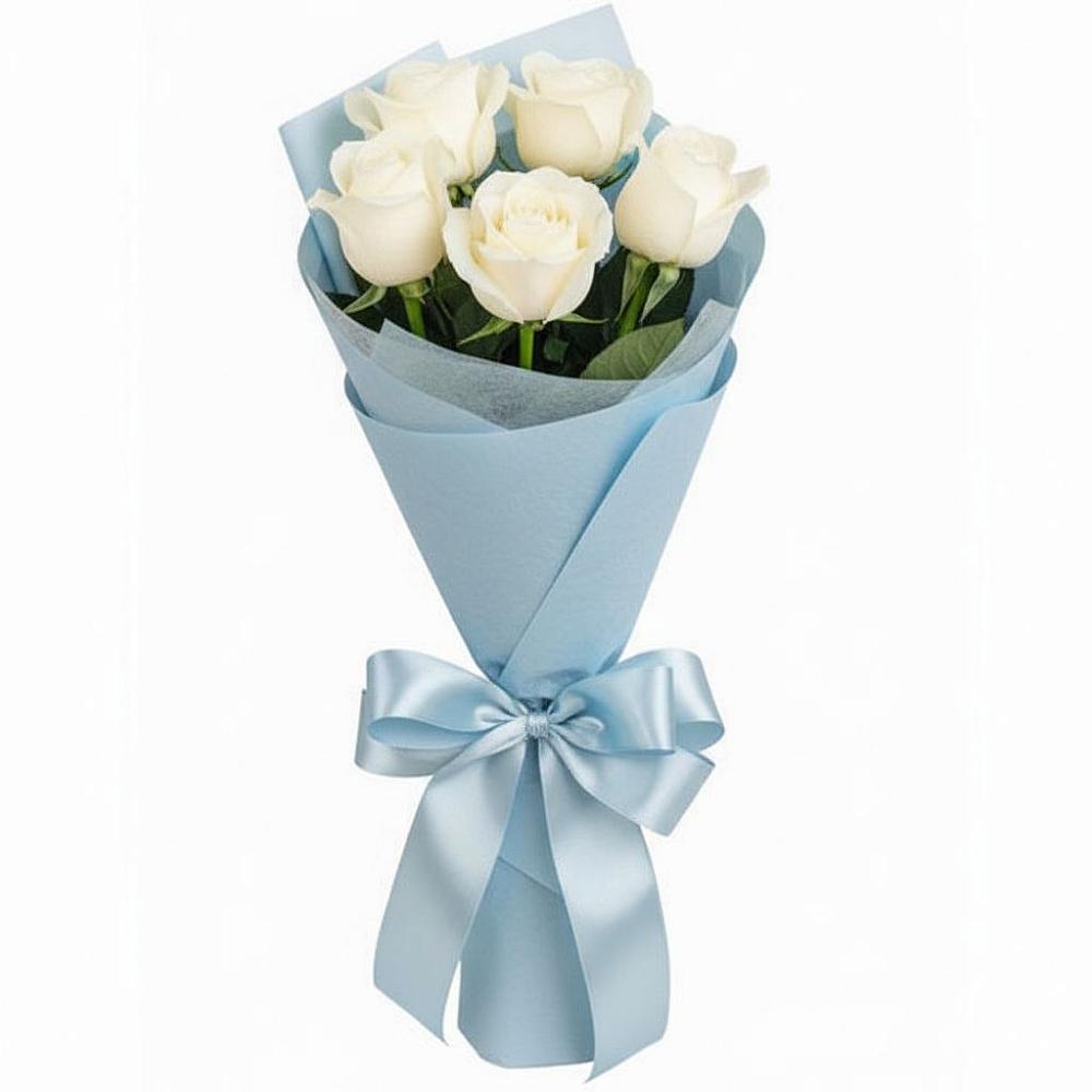 Букет 5 Белых роз Проуд в Бабаюрте