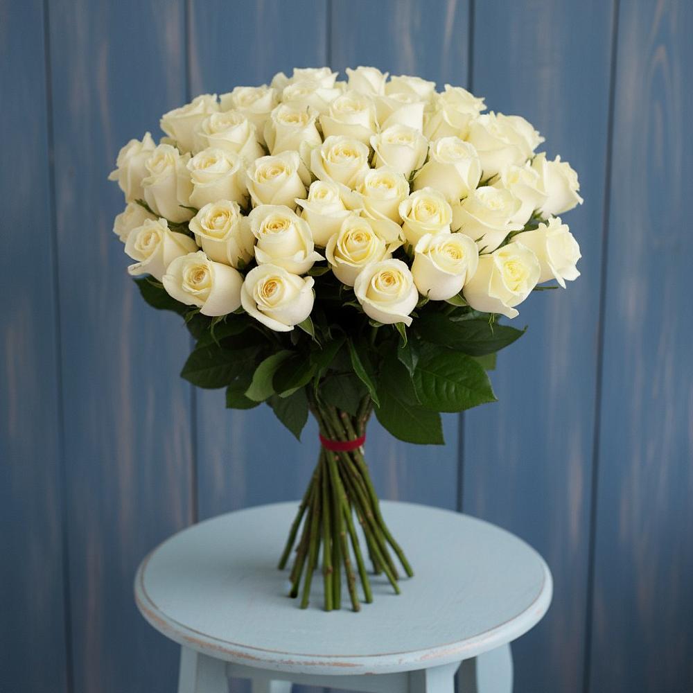 Букет 51 Белая роза Эдлесс Лав в Бабаюрте