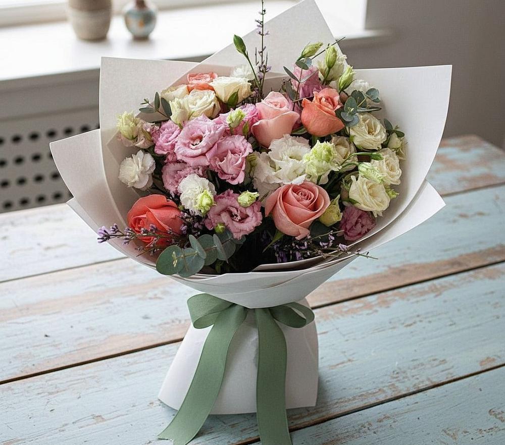 Букет цветов из: Розы, Лизиантусы и Гвоздики в Бабаюрте