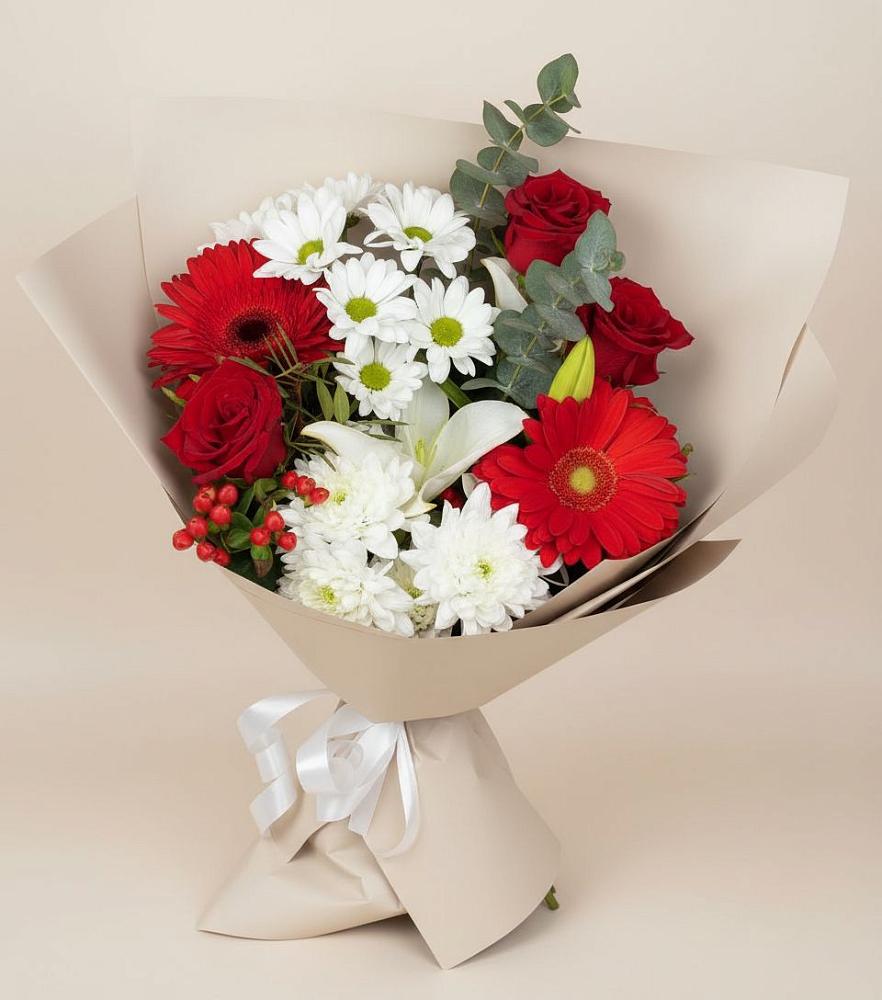Букет цветов из: Розы, Хризантемы, Герберы и Лилии в Бабаюрте