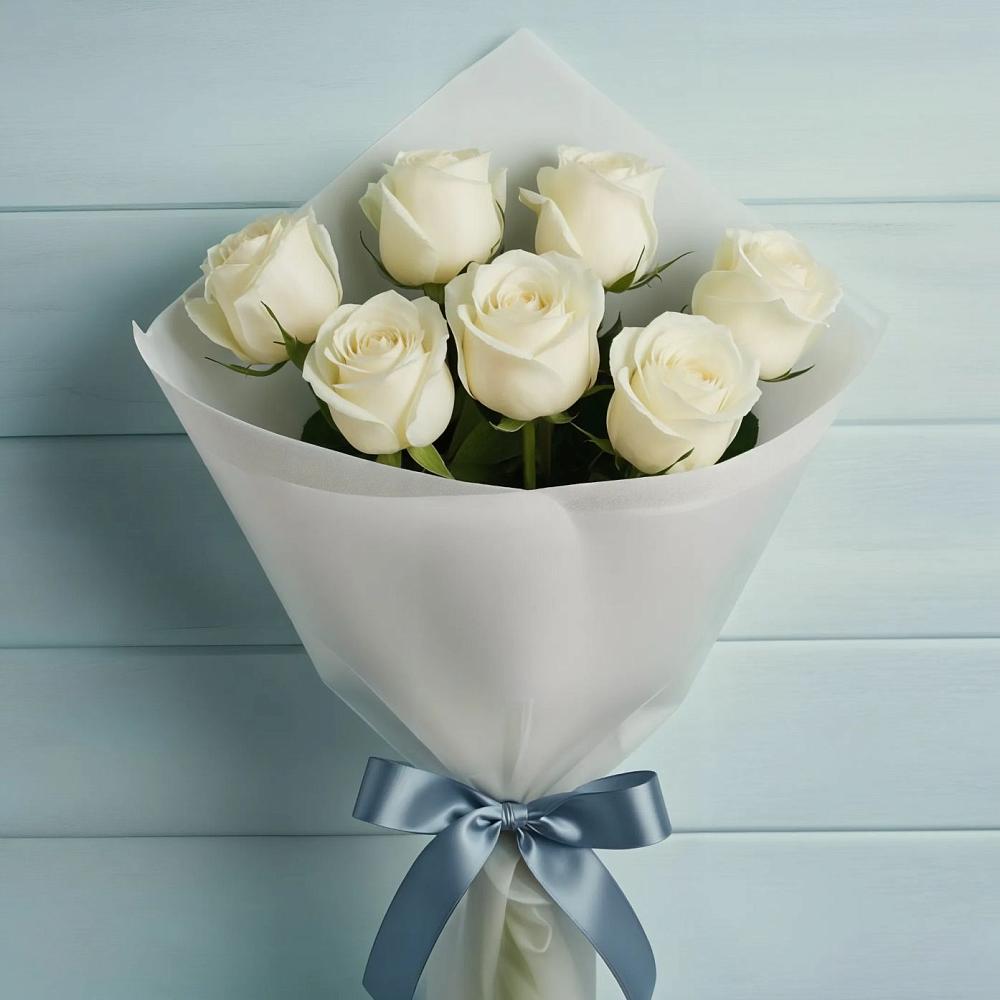 Букет 7 Белых роз Эдлесс Лав в Бабаюрте
