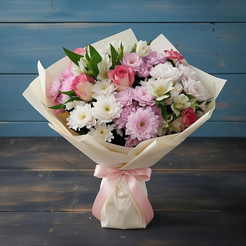 Букет цветов из: Хризантемы, Альстромерии и Розы в Бабаюрте